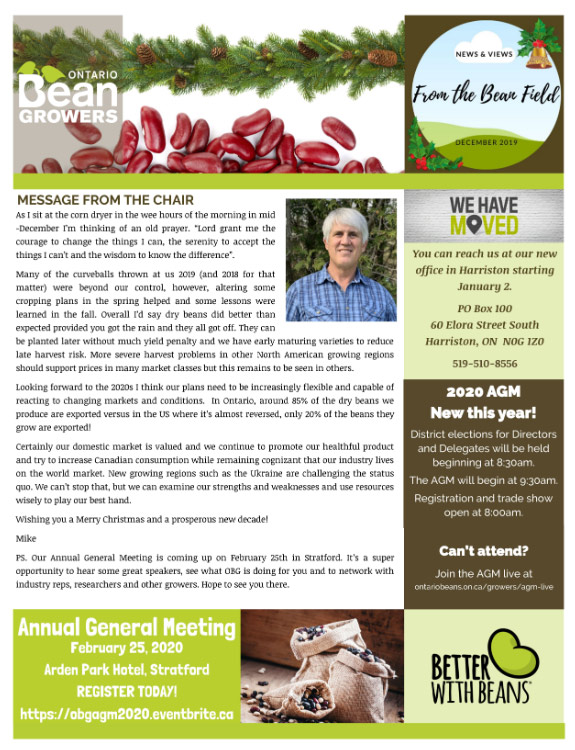 Ontario Bean Growers Newsletter - December 2019